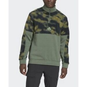 NEW Adidas Mens External 1/4 Zip Fleece Pullover Green Camo Orbit Green IC3141 M